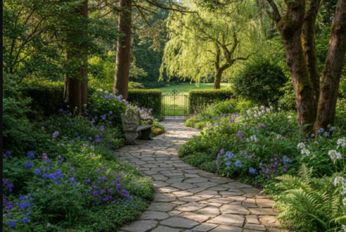 Allée en dallage pierre naturelle : Travertin, grès ou ardoise