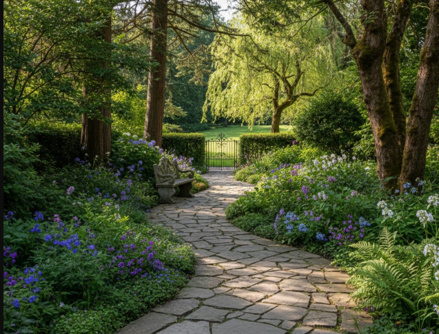 Allée en dallage pierre naturelle : Travertin, grès ou ardoise