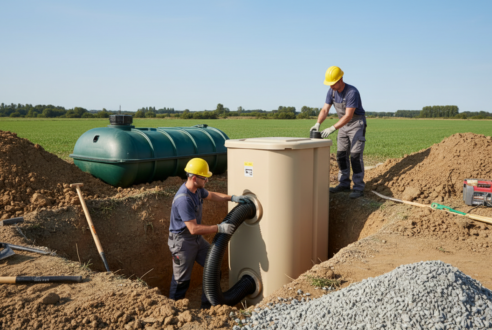 Installation d&rsquo;un filtre compact en sortie de fosse toutes eaux