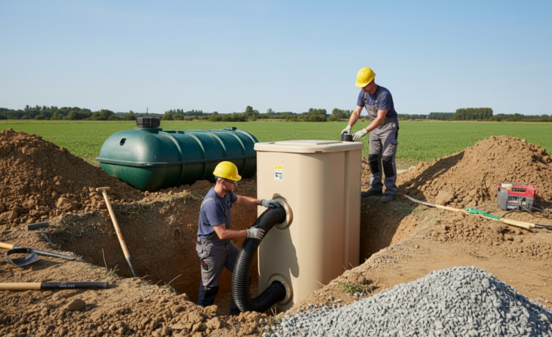 Installation d&rsquo;un filtre compact en sortie de fosse toutes eaux