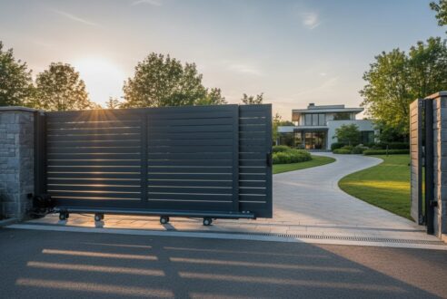 Portail coulissant télescopique pour espaces à refoulement réduit