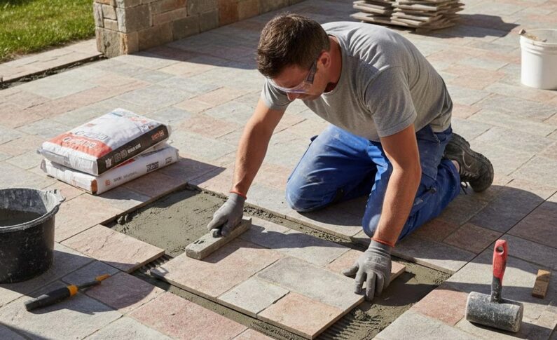 Poser un carrelage aspect pierre en opus romain
