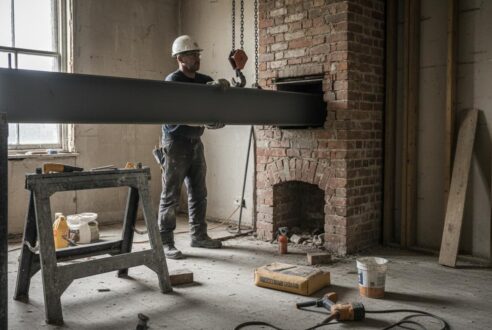 Renforcement du chevêtre de cheminée par pose d’un IPN