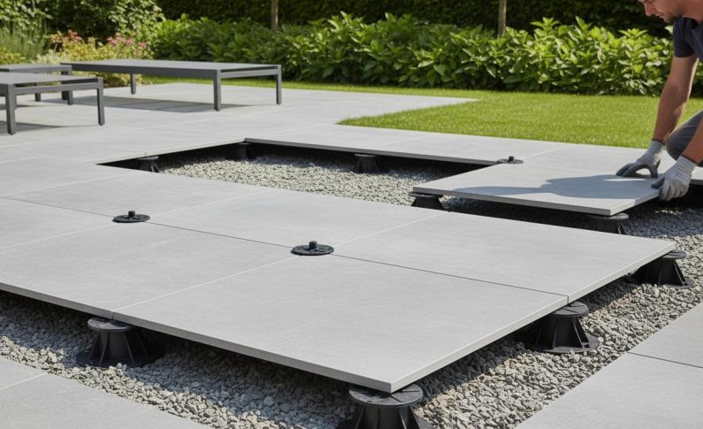 Carrelage 120×120 en extérieur sur plots