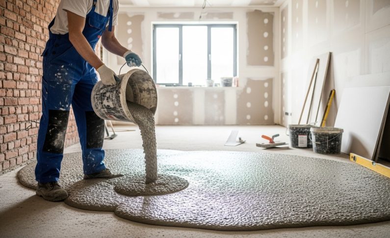 Rattrapage de niveaux importants en rénovation par chape fluide