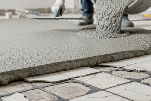 Chape fluide fibrée rénovation sur ancien carrelage