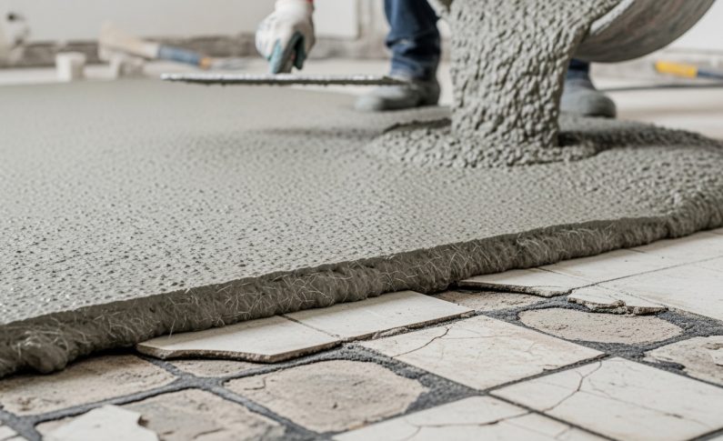 Chape fluide fibrée rénovation sur ancien carrelage