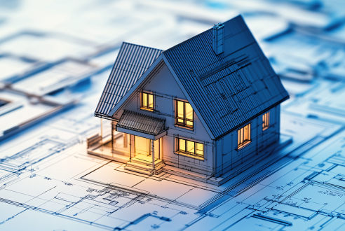 Implantation maison : chaises et cordeaux