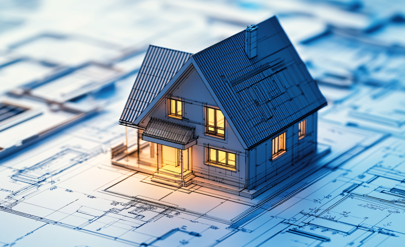 Implantation maison : chaises et cordeaux