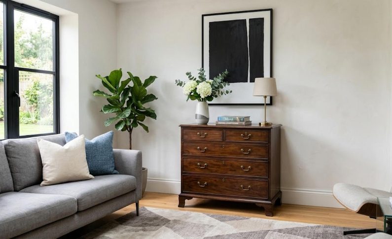 Intégrer une commode en mobilier d&rsquo;époque dans un salon contemporain