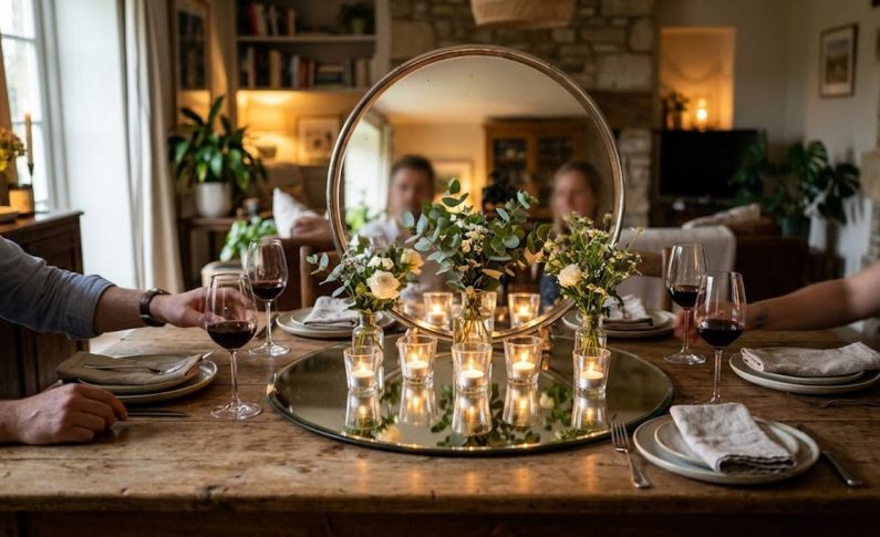 Miroir en centre de table : refléter la lumière des bougies