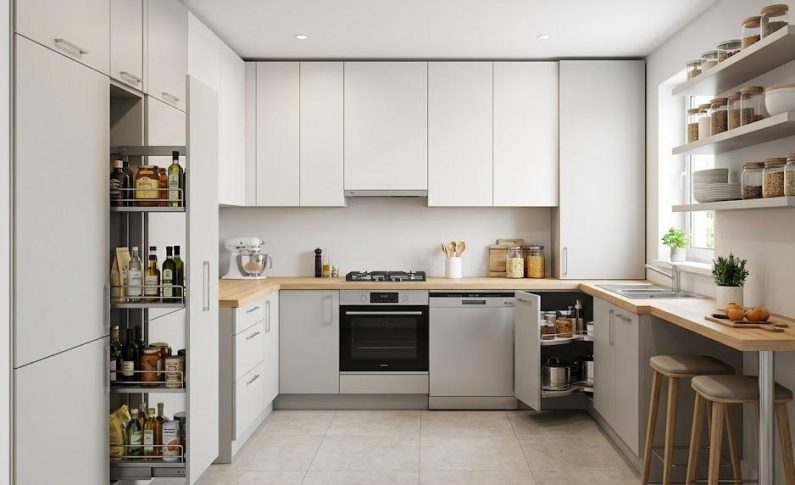 Comment concevoir une cuisine en U avec des meubles adaptés aux petits espaces ?