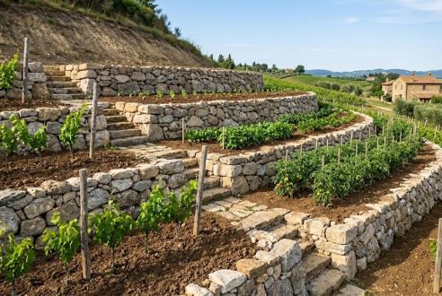 Enrochement en gradins : créer des terrasses successives cultivables en pente