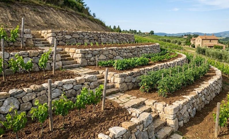 Enrochement en gradins : créer des terrasses successives cultivables en pente