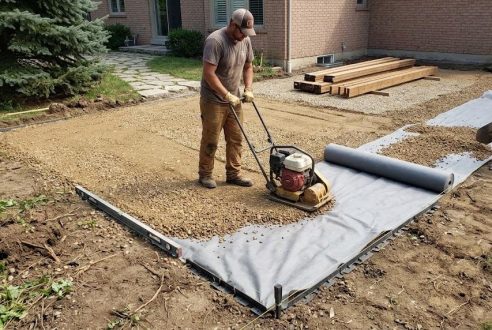 Terrasse en bois sur lit de gravier stabilisé : les étapes de préparation du sol