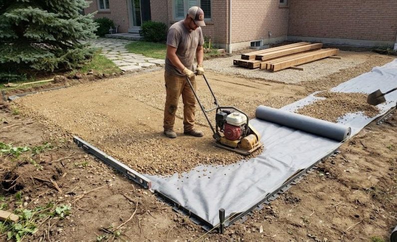 Terrasse en bois sur lit de gravier stabilisé : les étapes de préparation du sol
