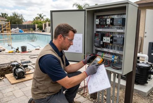 Comment vérifier la conformité électrique du coffret lors de la rénovation de piscine ?