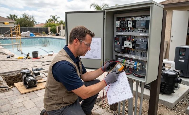 Comment vérifier la conformité électrique du coffret lors de la rénovation de piscine ?
